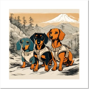 Doxie Dogs Brotherhood Backpacking Vintage Dachshund Sausage Dogs Posters and Art